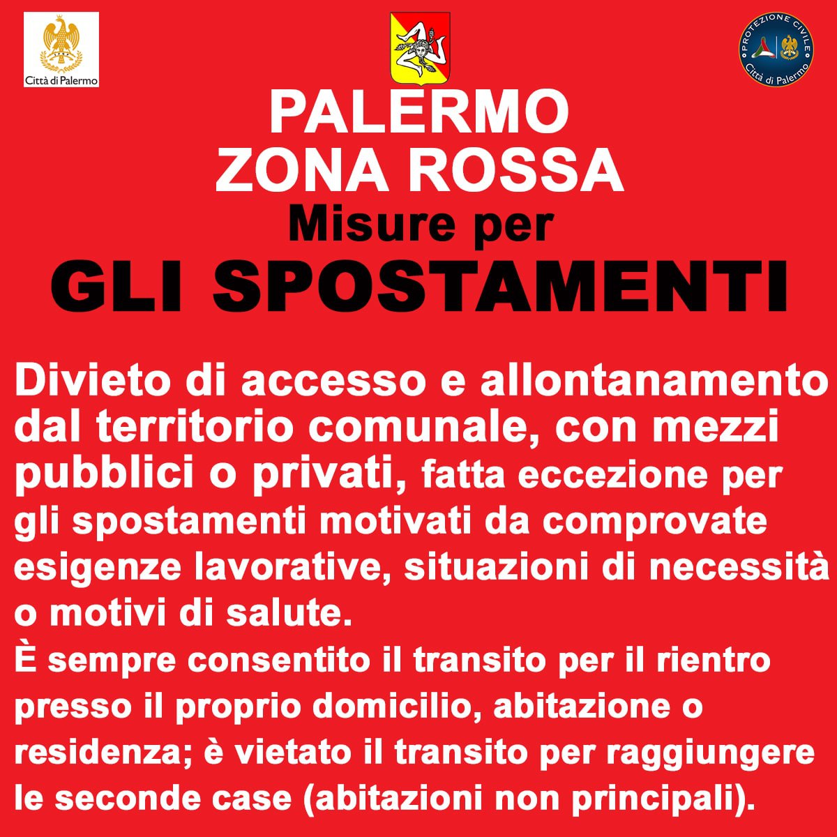 Palermo ZONA ROSSA ecco le regole da seguire