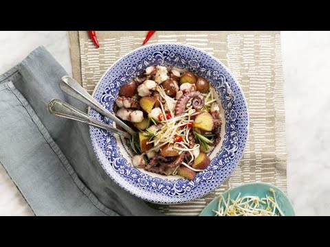 L’insalata di polpo con patate e germogli di soia