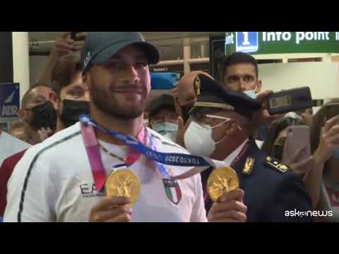 Tokyo 2020, rientro trionfale per Jacobs a Fiumicino