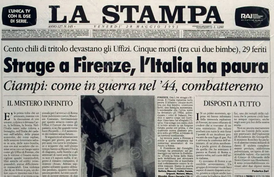 L’attentato di Cosa Nostra in via dei Georgofili – Garibaldi a Palermo – La tragedia di Superman