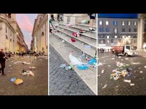 Roma-Betis, i tifosi spagnoli lasciano Piazza del Popolo invasa dai rifiuti