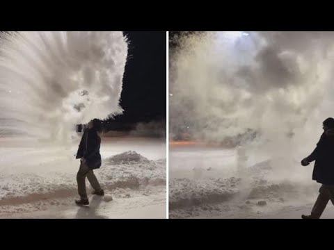 Montana, come si forma una «nuvola» gelata gettando l’acqua nell’aria a -27 gradi