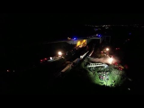 Scontro tra treni in Grecia, il luogo dell’incidente visto da drone