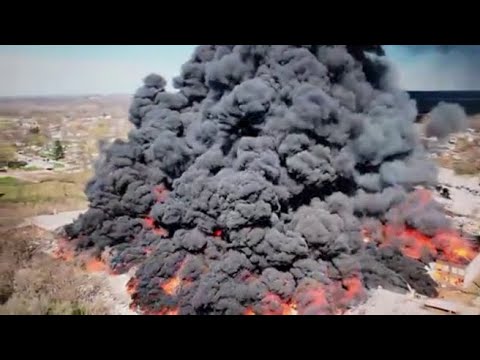 Enorme incendio in Ohio in un magazzino che ricicla plastica