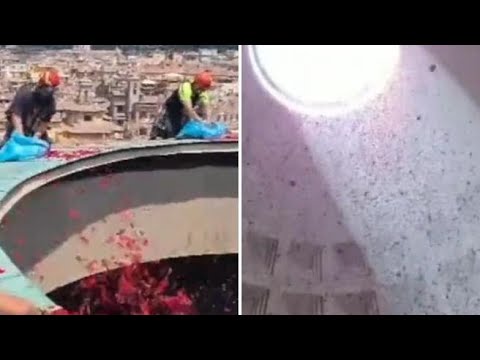 La pioggia di petali rossi dall’occhio della cupola del Pantheon a Roma