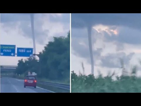 Tromba d’aria dopo il temporale a Fano: le immagini catturate da un automobilista
