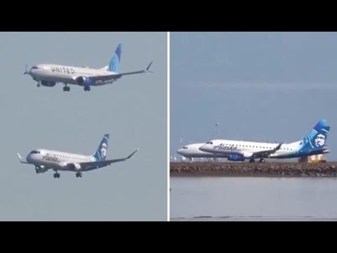 Due aerei che si sfiorano, l’atterraggio simultaneo sulla pista di San Francisco è incredibile