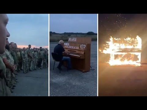 Suonano e poi bruciano il pianoforte: l’addio sulla pista di decollo ai 3 piloti ucraini morti…