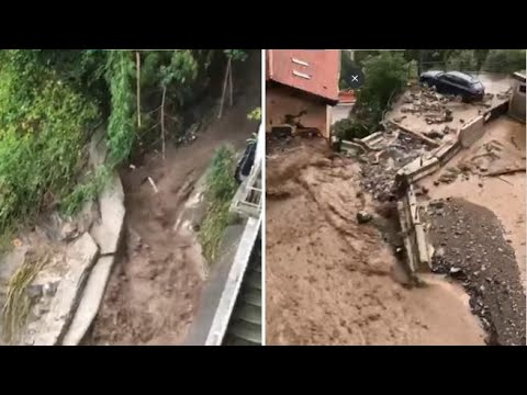 Frana a Blevio, nel Comasco: la strada è invasa da detriti, fango e terra