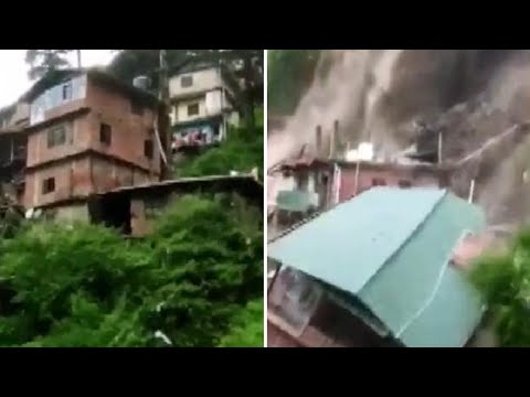 Le immagini della frana che ha causato il crollo di 8 case a Shimla, in India