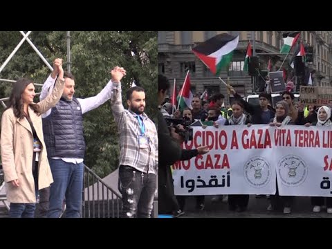 Le due piazze di Milano: la Lega in Cairoli per l’Occidente, pro Palestina in piazza Oberdan