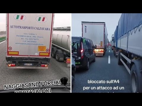 Assalto al portavalori sulla Milano Torino: il video del traffico bloccato in autostrada