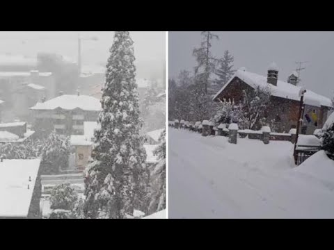 Courmayeur sotto fitta neve: il paese imbiancato, le piste pronte per la riapertura