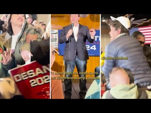 Attivista climatico sale sul palco del repubblicano DeSantis placcato dalla sicurezza