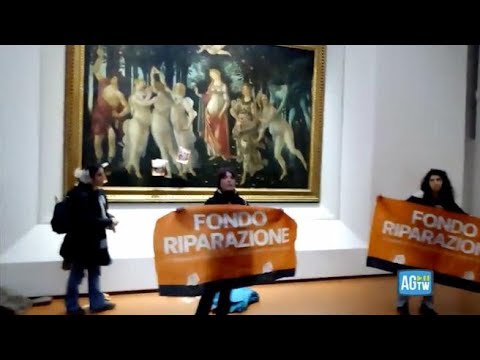 Il blitz di Ultima Generazione agli Uffizi a Firenze: volantini attaccati alla ‘Primavera’ di…