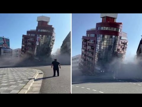 Le immagini di un edificio inclinato a Taiwan dopo il forte terremoto