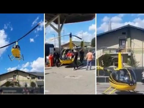 L’elicottero resta senza carburante, fa rifornimento alla stazione di servizio