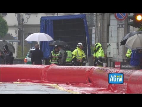 Lambro oltre i livelli di guardia a Monza, installate le barriere anti esondazione
