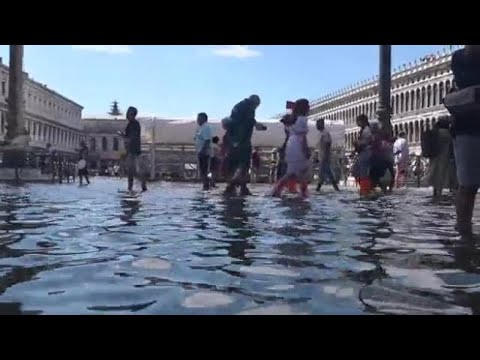 Venezia, acqua alta a 100 cm senza passerelle in piazza San Marco