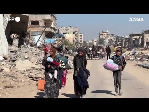 Gaza City, l’arrivo degli sfollati palestinesi da Beit Lahia