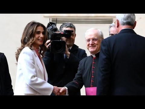 L’arrivo della regina di Giordania al Summit sui diritti dei bambini in Vaticano