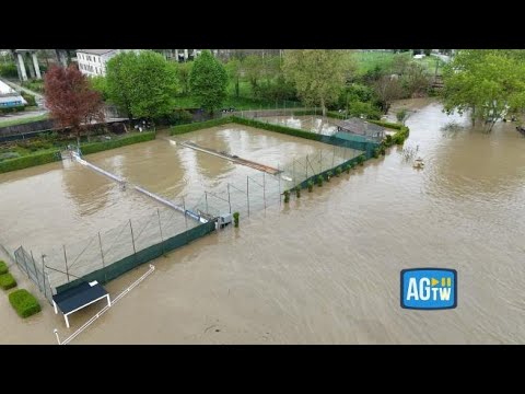 Piacenza, la piena del Po vista dal drone: strade e campi completamente ricoperti dall’acqua