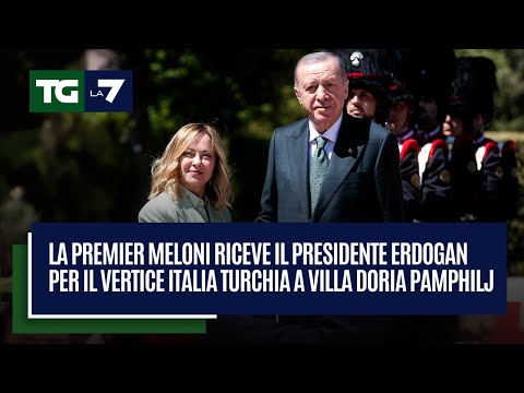 Giorgia Meloni accoglie il presidente turco Erdogan a Villa Pamphili