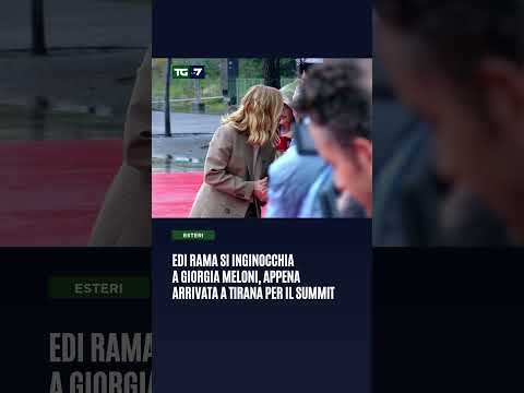 Edi Rama si inginocchia davanti a Giorgia Meloni, appena arrivata a Tirana per il Summit