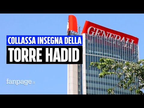 Cede l’insegna di Generali della torre Hadid a Milano: “Sentito un rumore, poi ci siamo resi conto”