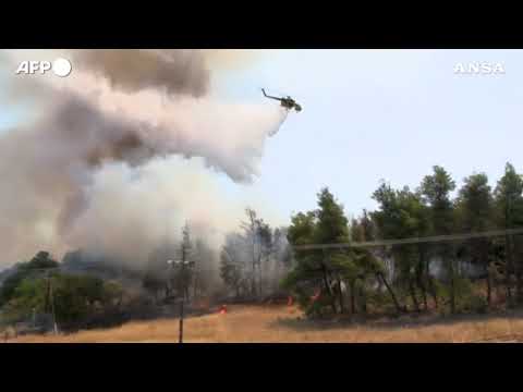 Incendio devasta il villaggio di Psachna sull’isola greca di Evia