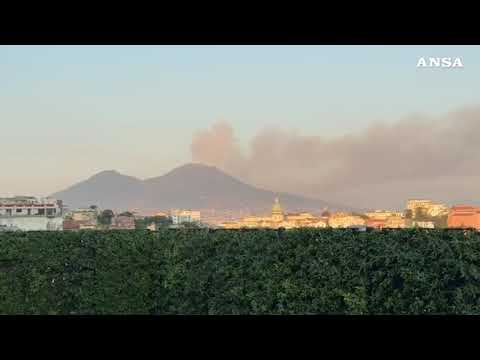 Fiamme sul Vesuvio, colonna di fumo visibile anche da Napoli