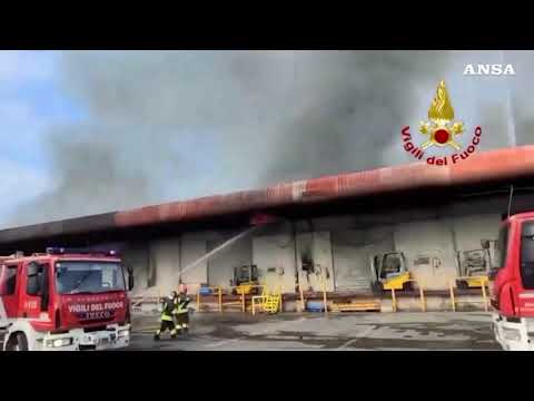 Incendio in un magazzino a Modena, Vigili del Fuoco in azione