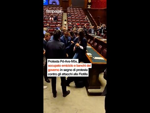 Protesta Pd-Avs-M5s, occupato emiciclo e banchi governo contro gli attacchi alla Flotilla