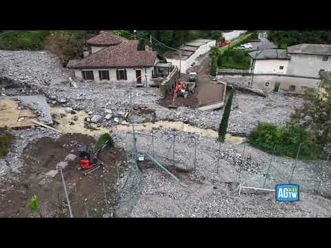 Le immagini dal drone dei detriti che hanno invaso Girola, nel comasco, dopo il maltempo