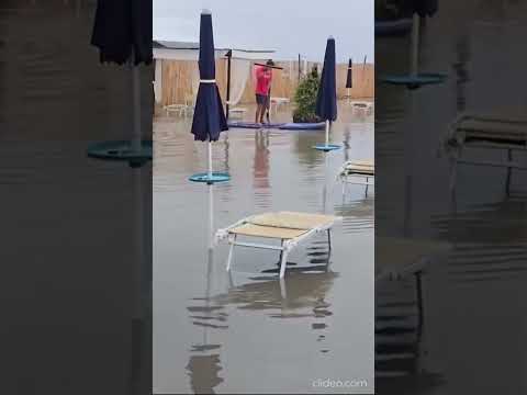 Chiavari, spiaggia sott’acqua: il bagnino pagaia tra gli ombrelloni #shorts #news