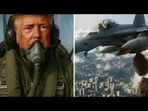Trump con la corona guida un jet militare e bombarda i “No Kings” di liquami: il video dell’AI