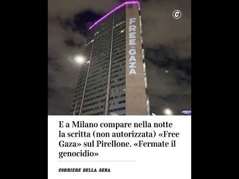 E a Milano compare nella notte la scritta (non autorizzata) «Free Gaza» sul Pirellone #shorts #news