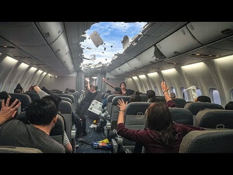 Un aereo atterrato dopo che il soffitto si è squarciato